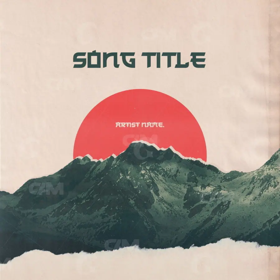 Arte de portada musical «Red Mountain»: montaña y círculo; color rojo