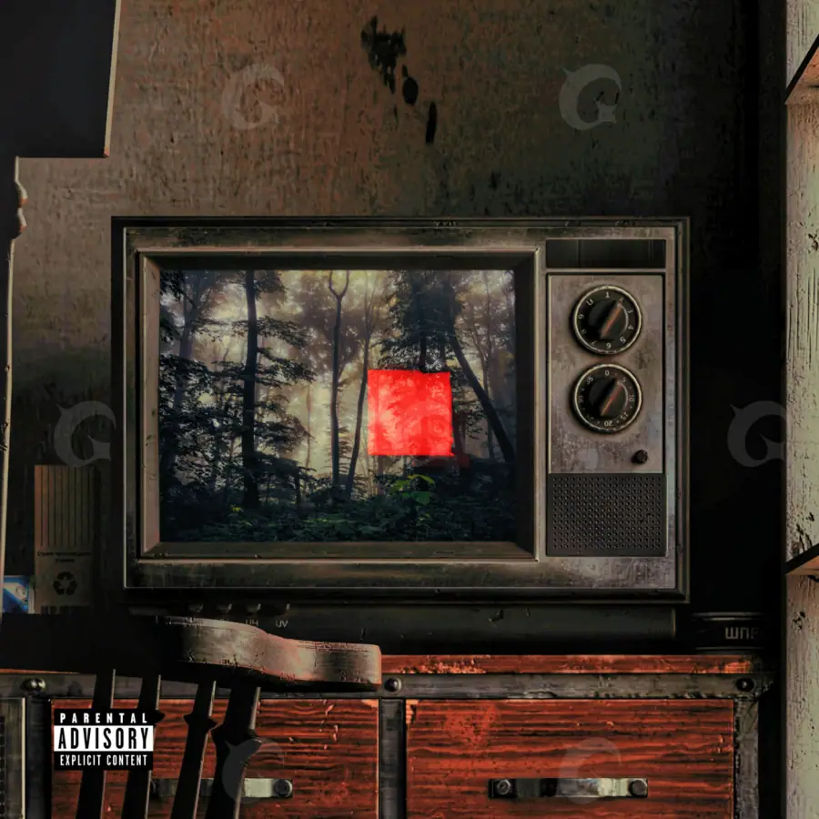 Music cover artwork “Red Screen”: screen and tree, red tones