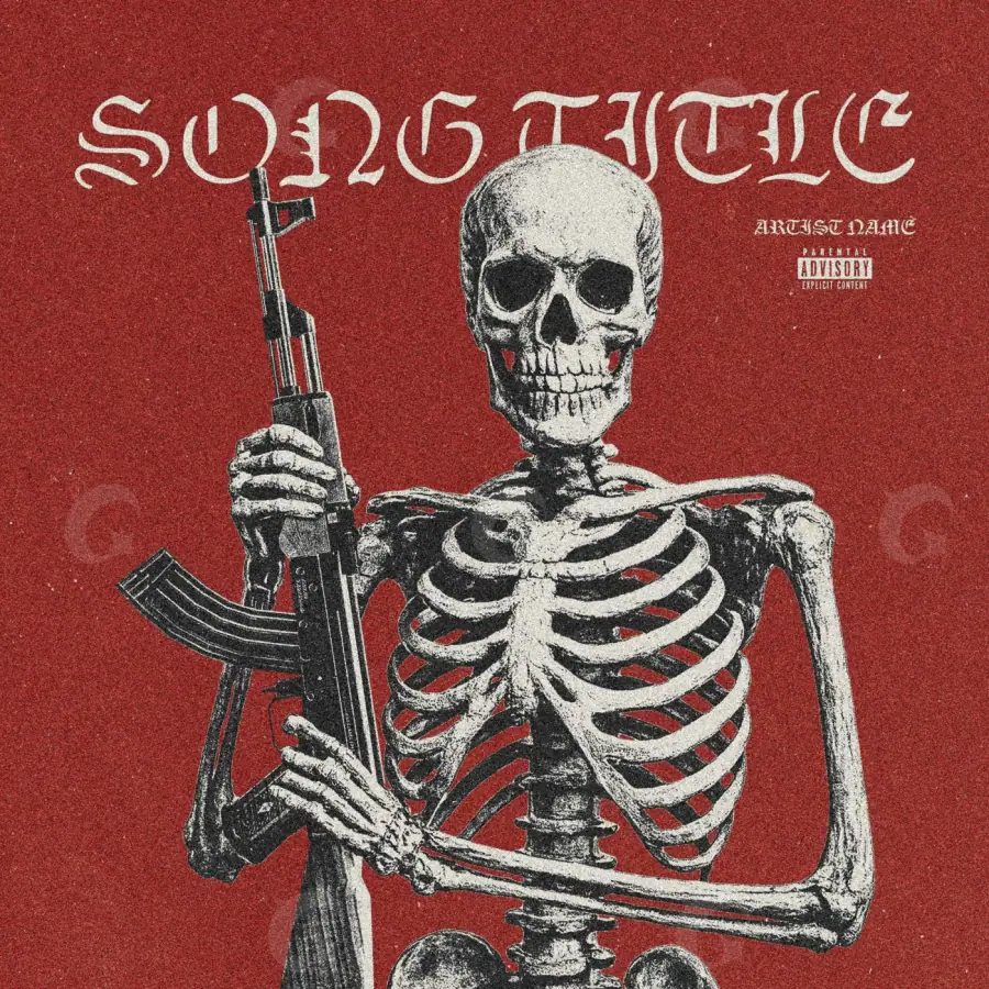Portada para canción «Red Skeleton»: esqueleto y calavera; color rojo
