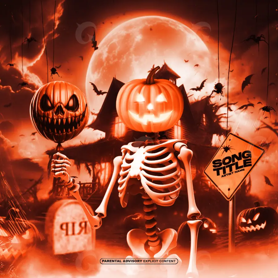 Обложка для песни «Red Skeleton»: скелет и луна; палитра — красная