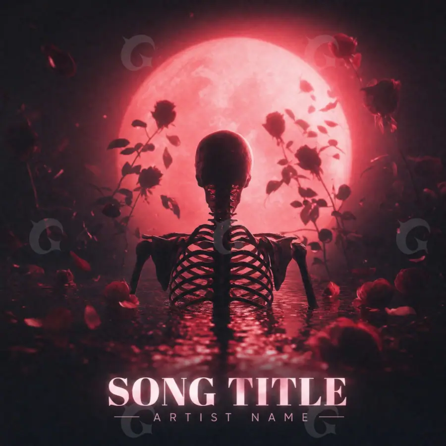 Portada prediseñada «Red Skeleton»: esqueleto y flor; color rojo