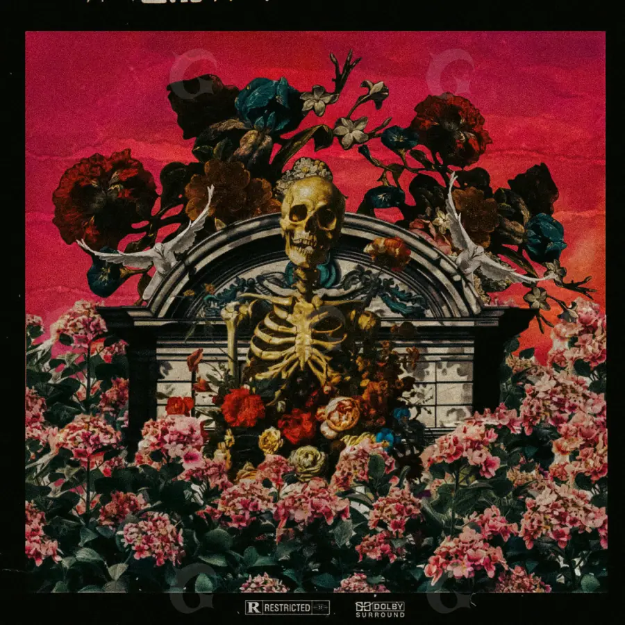 Обложка для песни «Red Skeleton»: скелет и цветок; палитра — красная