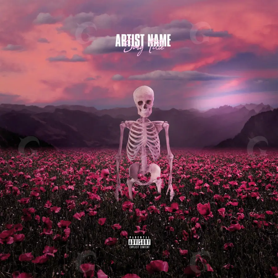 Album cover art “Red Skeleton”: skeleton and flower, red tones