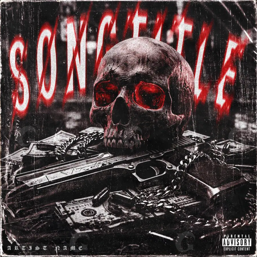 Arte de portada musical «Red Skull»: calavera y cadena; color rojo