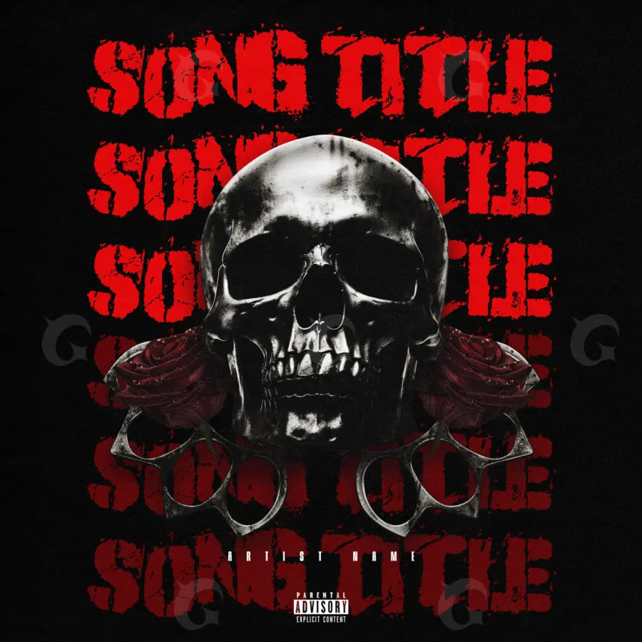 Arte de portada musical «Red Skull»: calavera y ojos; color rojo