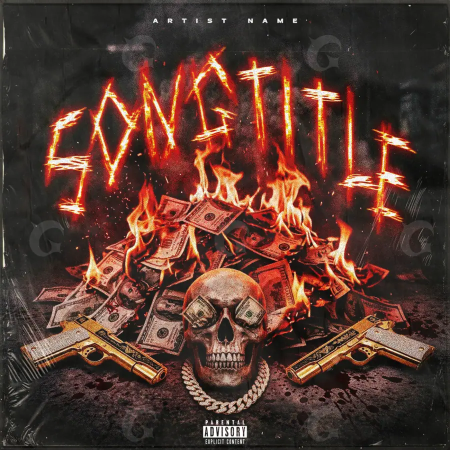 Portada para canción «Red Skull»: calavera y fuego; color rojo