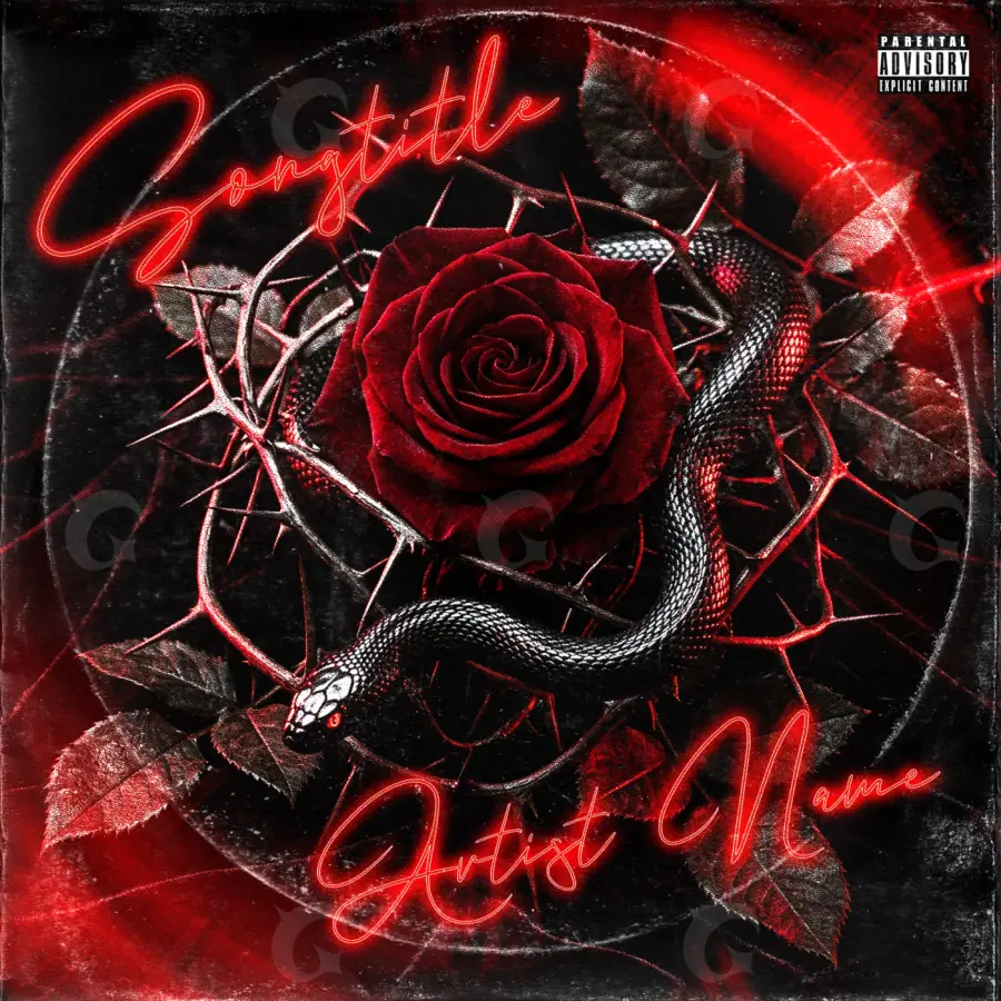 Portada para canción «Red Snake»: serpiente y rosa; color rojo
