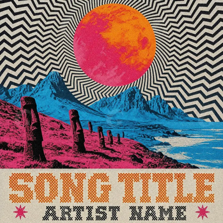 Music cover artwork “Red Sun”: sun and mountain, red tones