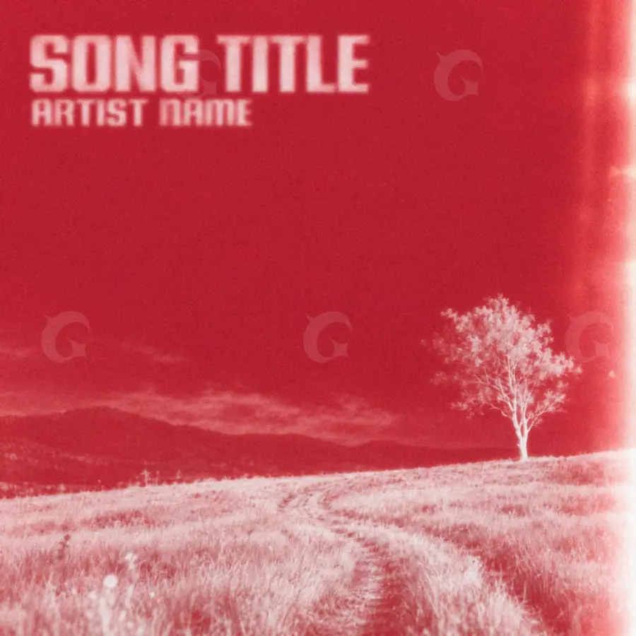 Arte de portada musical «Red Tree»: árbol y nieve; color rojo