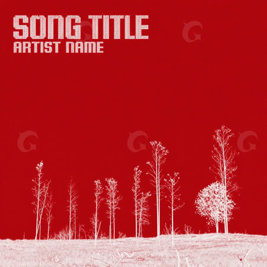 Album cover art “Red Tree”: tree and snow, red tones