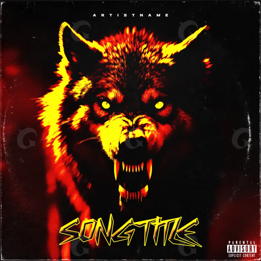Music cover artwork “Red Wolf”: wolf and eyes, red tones