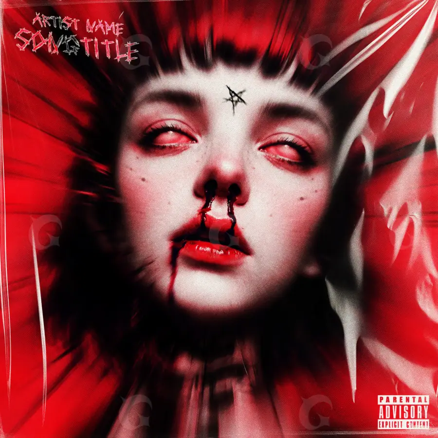 Portada para canción «Red Woman»: mujer y ojos; color rojo