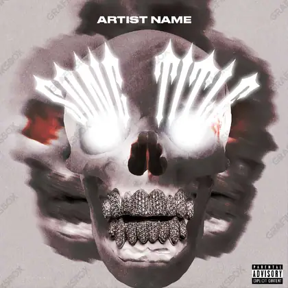 Portada de álbum prediseñada «Drip Skull» — una composición abstracta de formas, degradados y grano, en una paleta monocroma