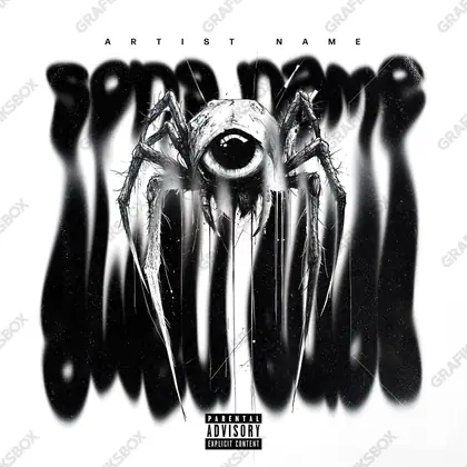 Premade album cover “Arachnid Eye” — a face in frame and deliberate shadow in a monochrome palette