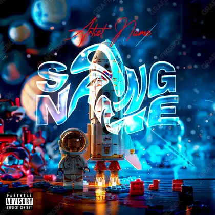 Portada de álbum prediseñada «Lego Rocket» — una idea visual original sin equivalente cercano en el catálogo, en tonos azules fríos
