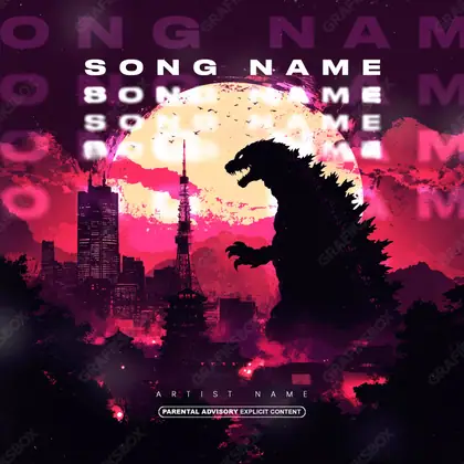 Portada de álbum prediseñada «Godzilla» — un motivo con carácter propio, en tonos rojos intensos