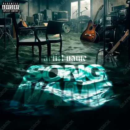 Premade album cover “Flooding” — an original visual idea with no close match in the catalogue in cool blue tones