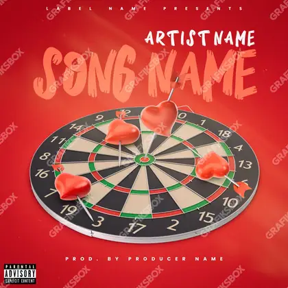 Premade album cover “Bullseye” — an original visual idea with no close match in the catalogue in a red palette