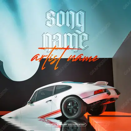 Portada de álbum prediseñada «Porsche» — una idea visual original sin equivalente cercano en el catálogo, en una gama azul