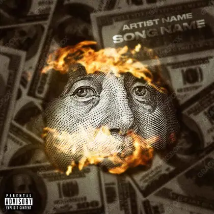 Portada de álbum prediseñada «Fire Cash» — un encuadre sobre estatus, oro bajo una luz densa, en una gama naranja