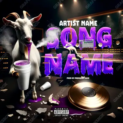 Portada de álbum prediseñada «Goat Season» — una idea visual original sin equivalente cercano en el catálogo, en una gama violeta