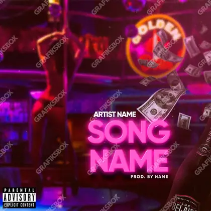 Premade album cover “Club” — a city in frame — asphalt, storefronts and reflections in deep red tones