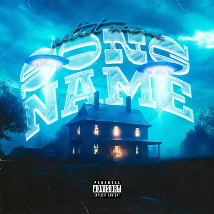 Premade album cover “Invaded House” — a street scene with windows and late evening light in a blue palette