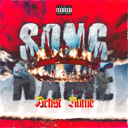 Premade album cover “King Ashes” — a subject facing the camera with almost no decoration in deep red tones