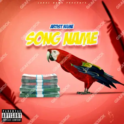 Portada de álbum prediseñada «Parrot» — una idea visual original sin equivalente cercano en el catálogo, en tonos rojos intensos