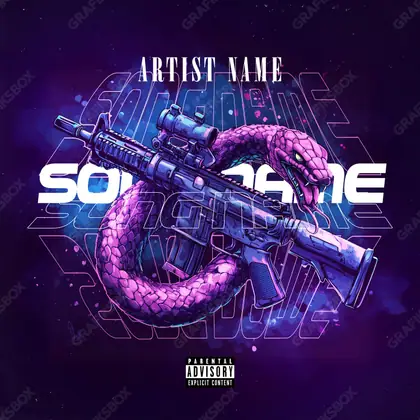 Premade album cover “Snake Game” — harsh imagery in a low-key frame in a purple palette