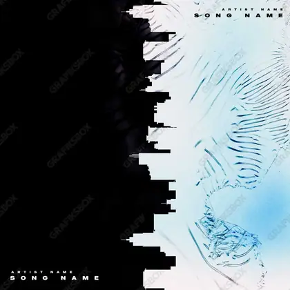 Portada de álbum prediseñada «Dark Skyline» — una escena urbana con ventanas y luz de atardecer, en una gama azul