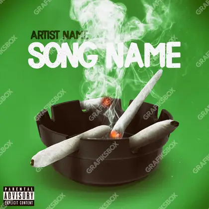 Premade album cover “Smoking Club” — a city in frame — asphalt, storefronts and reflections in green shades
