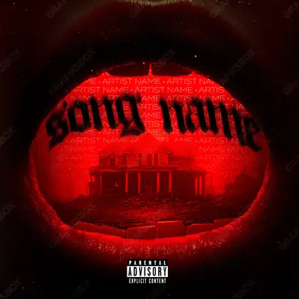 Portada de álbum prediseñada «Destructive Talk» — una idea visual original sin equivalente cercano en el catálogo, en tonos rojos intensos