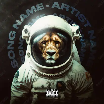 Portada de álbum prediseñada «Lion Space» — una escena cósmica: estrellas, planetas, vacío, en una paleta monocroma