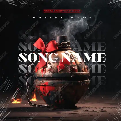 Premade album cover “Bomb Gift” — an original visual idea with no close match in the catalogue in a red palette