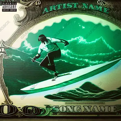 Portada de álbum prediseñada «Money Surfer» — los signos del lujo: oro, dinero, brillo, en una gama verde