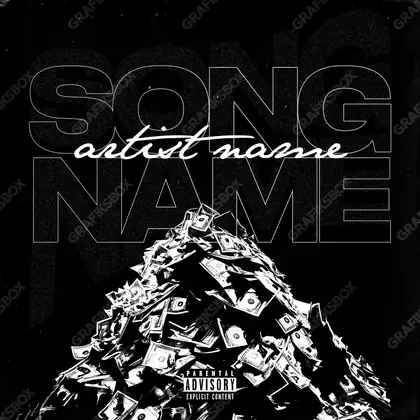 Premade album cover “Cash Mount” — the props of wealth: gold, cash, shine in a monochrome palette