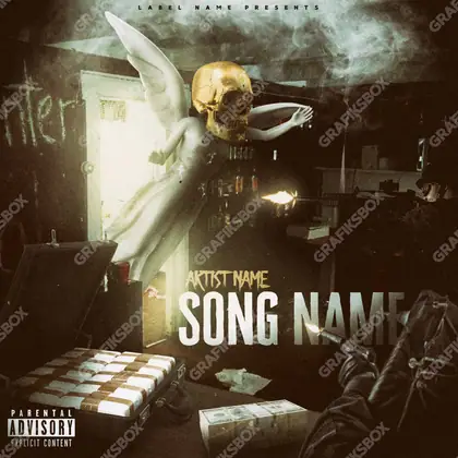 Premade album cover “Trap Angel” — harsh imagery in a low-key frame in orange shades