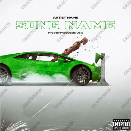 Portada de álbum prediseñada «Crash» — una idea visual original sin equivalente cercano en el catálogo, en una gama verde