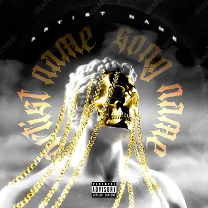Premade album cover “Gold Skull Face” — a frame about status, gold under heavy light in a gold palette