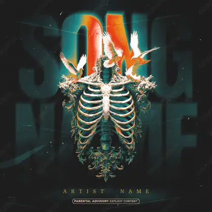 Premade album cover “Human Remains” — a close portrait built around the eyes in orange shades