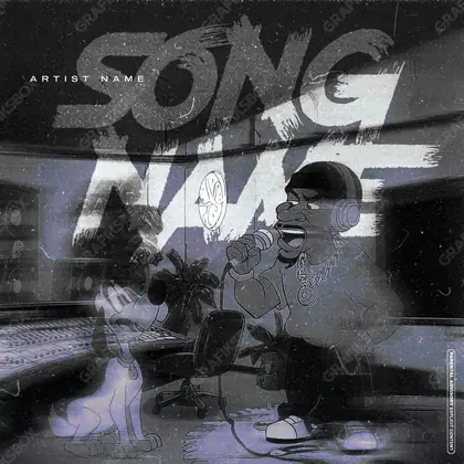 Premade album cover “Mic Check” — an original visual idea with no close match in the catalogue in a monochrome palette