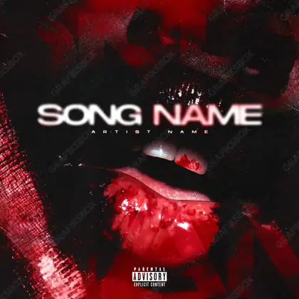 Premade album cover “Controversial Face” — a close portrait built around the eyes in deep red tones