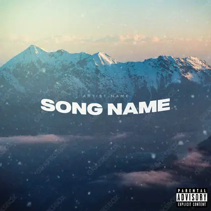 Premade album cover “Snow in mountains” — nature in frame: sky, water and air in a blue palette