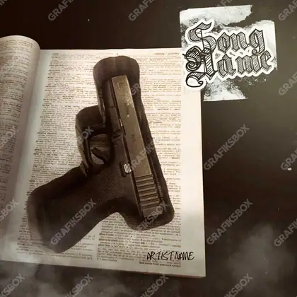 Portada de álbum prediseñada «Gun Book» — imágenes duras en un encuadre de tonos bajos, en matices anaranjados