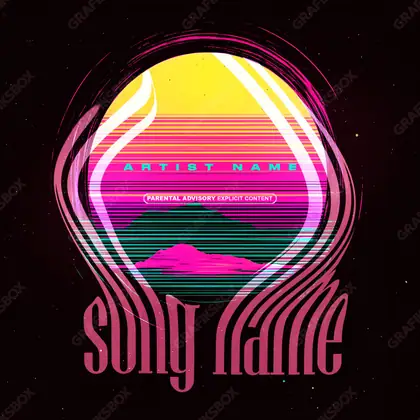 Premade album cover “Retro Mountain” — analogue texture — noise, scanlines, old displays in pink shades