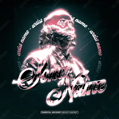 Premade album cover “Metallic Benja” — chrome, glass and mirrored reflections in a monochrome palette
