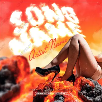 Premade album cover “Hot Legs” — a close portrait built around the eyes in deep red tones