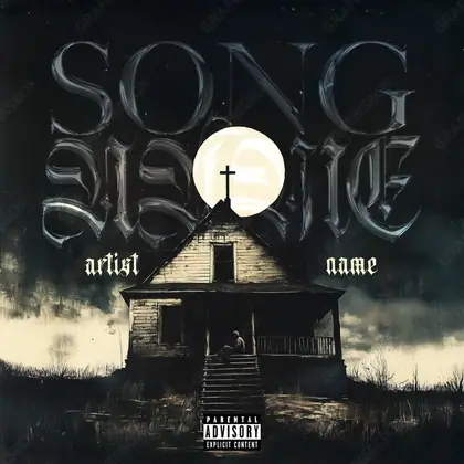 Portada de álbum prediseñada «Fear House» — un encuadre urbano de textura densa, en una gama en blanco y negro
