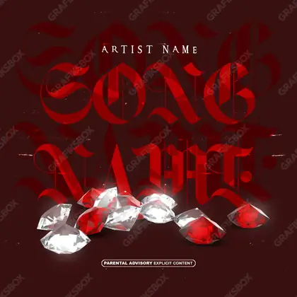 Portada de álbum prediseñada «Red Diamond» — textura cara: metal, piedras, esmalte, en tonos rojos intensos